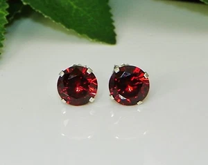 (4mm - 8mm) Round Red Garnet Cubic Zirconia (CZ) Sterling Silver Earrings - Picture 1 of 7