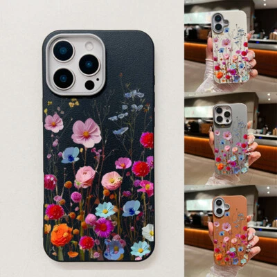 For iPhone 16 Pro Max 15 14 13 12 11 XR Slim Flower Leather TPU Soft Case Cover - Image 1 of 4