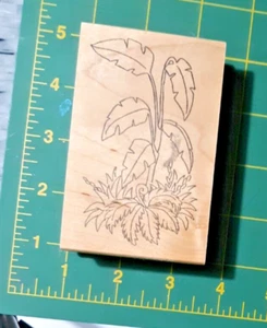 GREAT IMPRESSIONS H199 JUNGLE PLANTS WOOD RUBBER STAMP Palm Tree Tropical Monkey - Picture 1 of 2