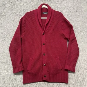 Woolovers Sweater Mens L Red Wool Knit Shawl Collar Cardigan Heritage Preppy - Picture 1 of 13