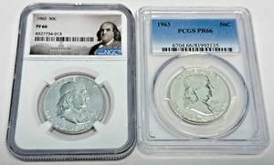 1963 Franklin Silver Half Dollar Pair - PCGS & NGC PR66 - ✪COINGIANTS✪ - Picture 1 of 5