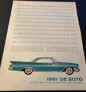 1961 DeSoto Coupe - Vintage Original Automotive Color Print Ad / Wall Art  CLEAN