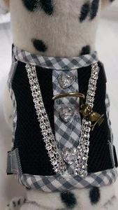 Arnés para perro S con brillo, negro/gris, blanco a cuadros arnés blandos malla corazones - Imagen 1 de 4