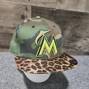 Florida Miami Marlins New Era 59Fifty Hat 7 5/8 Army Camo & Leopard Print Brim - Picture 1 of 11