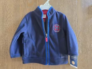 NWT Size 12M Carter's Navy fleece zip jacket Varsity Division Champions - Picture 1 of 2