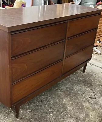 Mid Century Modern 6 Drawer Dresser. Wood & Formica. 32”x52”x18” - Image 1 of 4