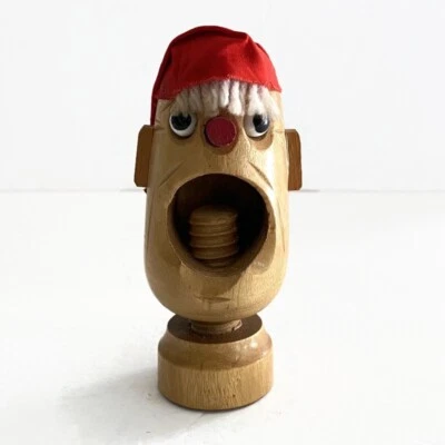 Hand Carved Wooden Nut Screw Head Big Mouth Nutcracker Pirate Man with Red Cap - Image 1 of 4