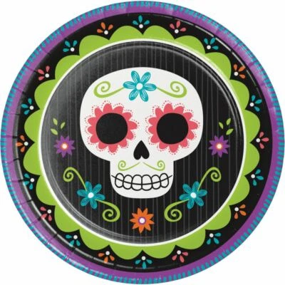 Day of the Dead Skull 8 Ct 9" Lunch Dinner Plates Halloween - Image 1 of 2