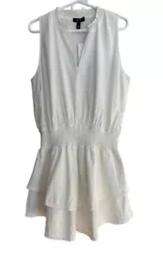 Aqua NWT White Sleeveless Smocked Waist Linen Blend Mini Dress Size Small - Picture 1 of 9
