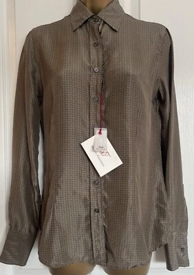 Robert Rodriguez Gold Blue Blouse Silk Diamanté Ruffle S 34in Bust New Unworn - Image 1 of 4