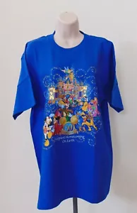 NWT Disneyland Women's T-Shirt 50th Anniversary Blue Glitter 100% Cotton Large - Picture 1 of 8