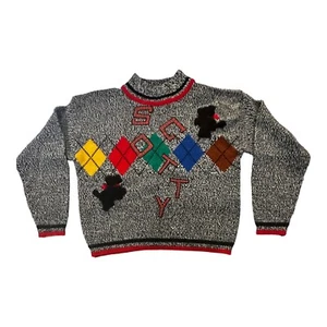 VTG Gray Knit Scotty Dog Sweater Small Novelty Long Sleeves Comfy Casual 80s - Picture 1 of 15