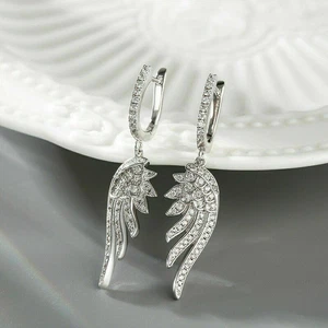 1.50 Ct Round Simulated Diamond Feather Dangle-Drop Earrings 925 Sterling Silver - Picture 1 of 4