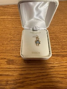 NEW 14KT Yellow Gold MARCH girl Charm Pendant Aquamarine - Picture 1 of 2
