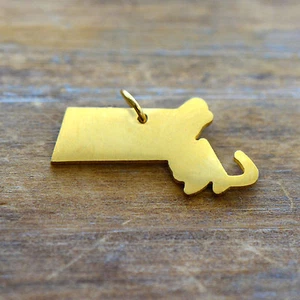 Massachusetts State Charm - Brushed 24k Gold Plated Stainless Steel Pendant - Picture 1 of 3