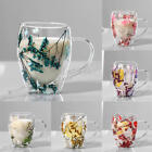 Double Walled Glass Cups Dried Flower Insulated Coffee Mug with Handle 350ml