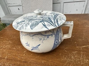 Antique English Stoneware Chamber Pot Aesthetic Pattern Art Nouveau England - Picture 1 of 9