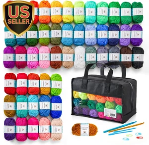 52 Acrylic Yarn Skeins, 1820 Yards 52 Colors, 2 Crochet Hooks, 2 Weaving Need... - Picture 1 of 1