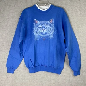 Sudadera Morning Sun Vintage Azul Gato Gráfico Mujer M Deslumbrante Nueva Sin Etiquetas - Imagen 1 de 8