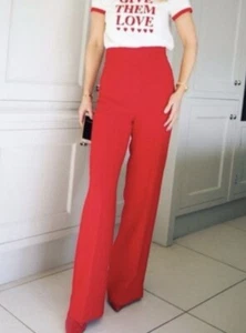 Ladies Zara Woman Red Wide Leg Trouser Pant Size 10 Office High Rise Bold - Picture 1 of 11