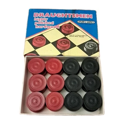 Spears Games Draughtsmen Hardwood Highly Polished Red & Black Checkers In Box - Image 1 of 4