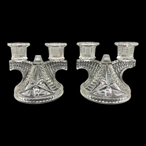 Pair of Vintage Federal Glass Wigwam Clear Double Candlestick c. 1938 - Picture 1 of 6