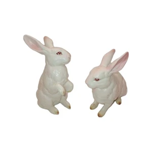 Lefton Porzellan weiß rosa Ohr Augen Hase Kaninchen H880 weich matt Paar Japan - Bild 1 von 10