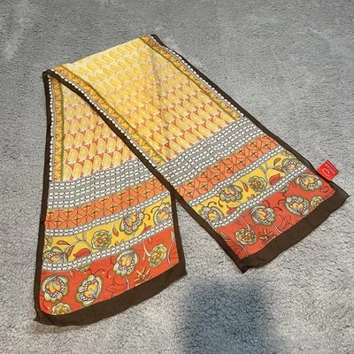 Oscar de la Renta Bufanda de Seda Larga Rectángulo Floral Naranja Amarillo Mod Diseñador Foto 1 de 4