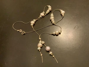 Collar Israel 925 plata esterlina perla cultivada Lariat de colección y2k hecho a mano - Imagen 1 de 9