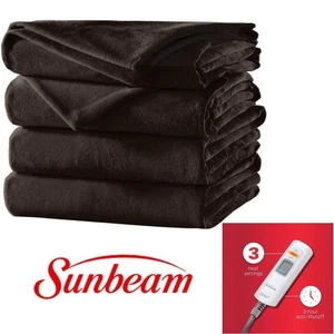 Sunbeam Walnut Heated Plush Throw 50" x 60" 3 Settings 3 Hour Auto Off New - Picture 1 of 5