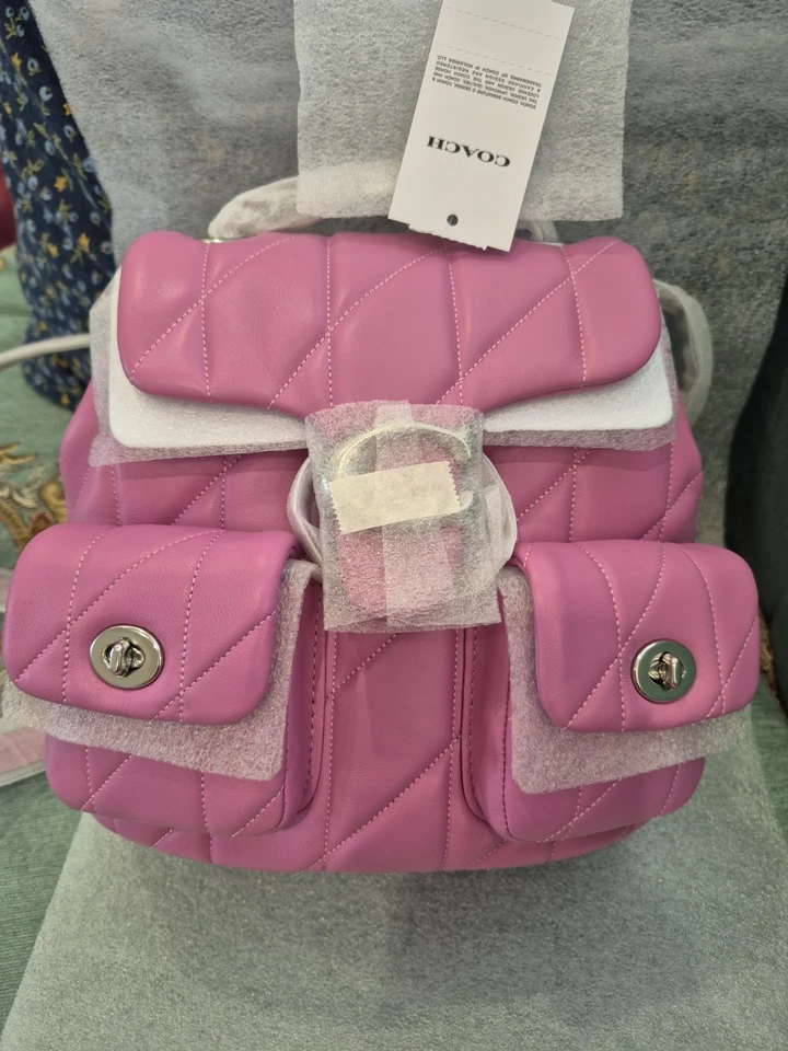 Coach Tabby Backpack Pillow Quilting in Silver/Fuschia Nappa Leather CU076