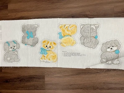 Panel de tela con arco azul cachorro 7584 perro juguete almohada muñeca resortes molinos vintage Foto 1 de 3