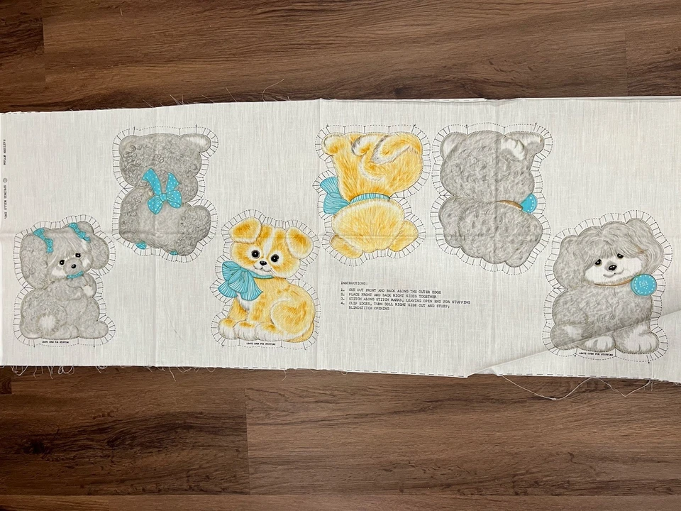 Щенок синий бант ткани панели 7584 собаки игрушка подушка кукла пружины мельницы винтажный - Изображение 1 из 3