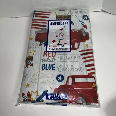 Americana PVC Free Tablecloth 60" X 84" PATRIOTIC 4th July New - Image 1 of 4