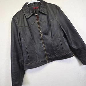Y2K Wilsons Giacca Pelle Donna L Marrone Moto Biker Racing Struttura Senza Tempo - Foto 1 di 19