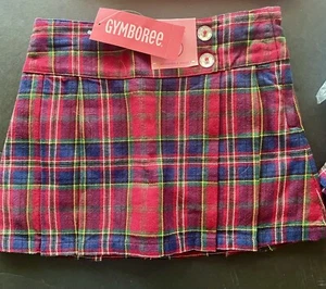 NWT Girls 3 Gymboree HOLIDAY CELEBRATION Red/Navy Pleated PLAID SKIRT Adjustable - Picture 1 of 6