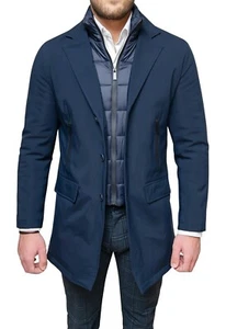Giaccone soprabito uomo invernale blu cappotto trench elegante con gilet interno - Foto 1 di 4