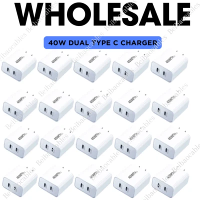 Bloque Cargador Rápido USB C PD 40W Doble Tipo C Adaptador de Corriente Cargador de Pared Enchufe Lote Foto 1 de 4