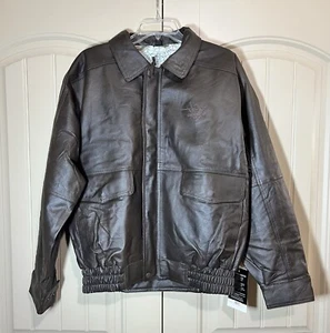 Men’s Leather Bomber Jacket Size Medium Embroidered F-35 Lightning II - Picture 1 of 8