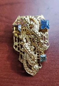 Vintage Brosche Anstecknadel goldfarben mit drei Steinen - Bild 1 von 5