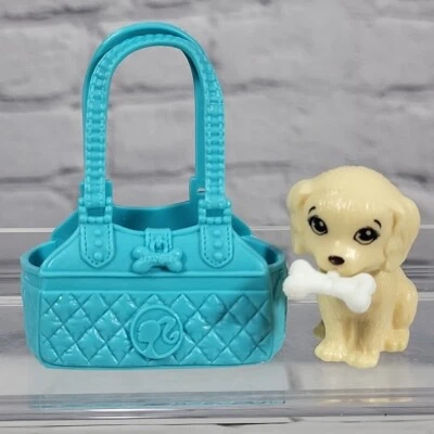 Lote de accesorios para muñeca Barbie mascota cachorro perro caramelo con hueso azul bolsa portadora Mattel Foto 1 de 4