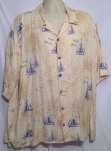 Pussers Men's XL Silk Tropical Sailboat Short Sleeve Button Down Cruise Shirt - Picture 1 of 7