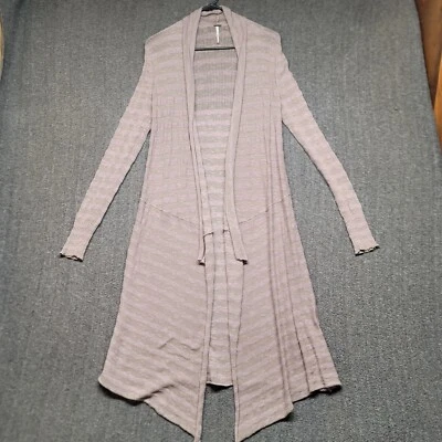 Suéter Free People Mujer Pequeño Largo Línea Plumero Cárdigan Gris Púrpura Rayas Foto 1 de 4