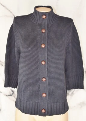 Cárdigan suéter CHAPS azul marino escote alto XL mangas 3/4 mezcla de algodón Foto 1 de 4