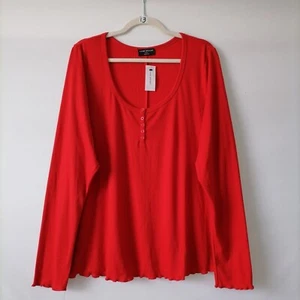 NWT Lane Bryant Womens Hot Red Henley Neck Long Sleeve Ribbed T-Shirt Size 22/24 - Picture 1 of 7