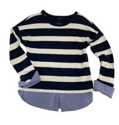 J. Camiseta Crew Top tamanho S listrada azul branca preppy cauda de camisa manga comprida em excelente estado usado - Imagem 1 de 4