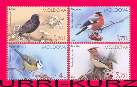 MOLDOVA 2015 Nature Fauna Birds Starling Bullfinch Tit Waxwing 4v Sc878-881 MNH Cover
