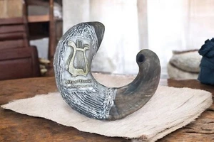 Gran enorme shofar enchapado en plata esterlina carnero cuerno 24" - 60 cm arpa de David - Imagen 1 de 14
