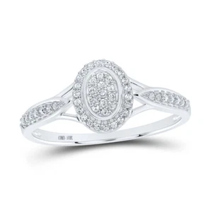 10kt White Gold Womens Round Diamond Oval Ring 1/10 Cttw - Picture 1 of 1
