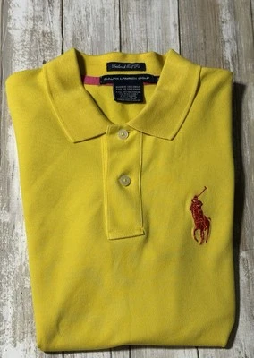 Usado en Excelente Condición Ralph Lauren Golf Tailord Golf Fit Mujer Polo Pequeño Amarillo, Poni Grande Foto 1 de 4